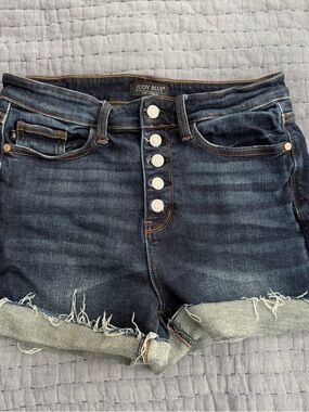 Judy Blue Dark Wash Button-Front Denim Jean Shorts Size Large EUC